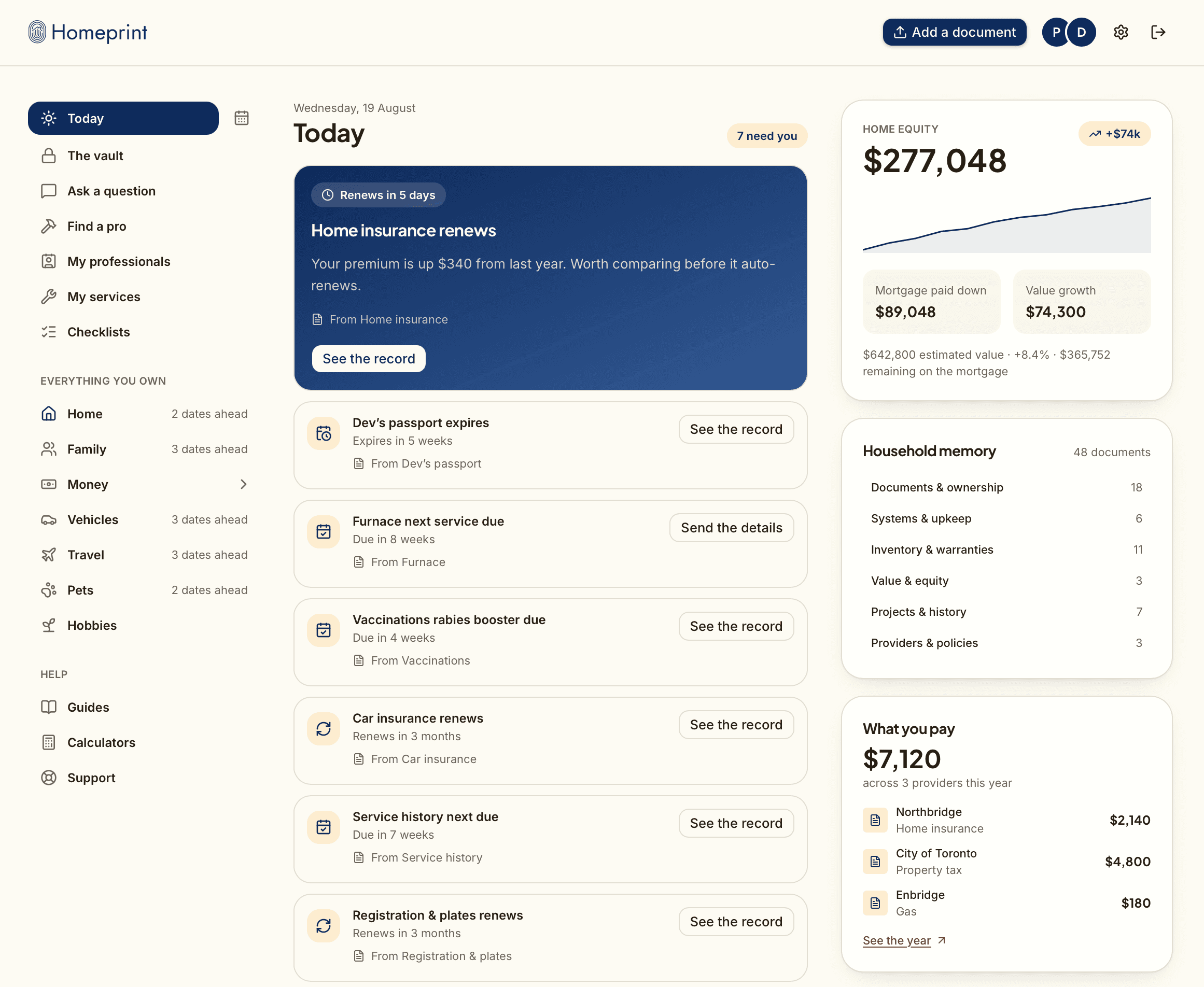 Homeprint — the Today dashboard